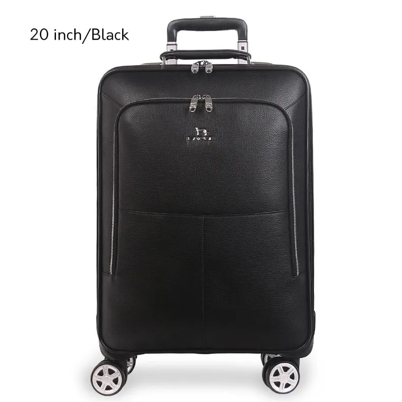 Unisex Genuine Leather Rolling Luggage Spinner Travel Trolley Suitcase