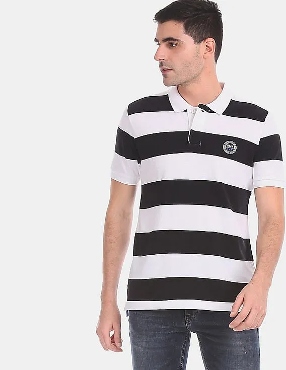 U.S. Polo Assn. Black And White Stripe Pique Polo Shirt