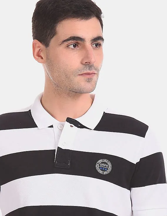 U.S. Polo Assn. Black And White Stripe Pique Polo Shirt