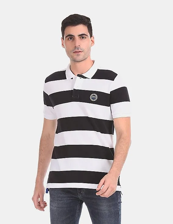 U.S. Polo Assn. Black And White Stripe Pique Polo Shirt