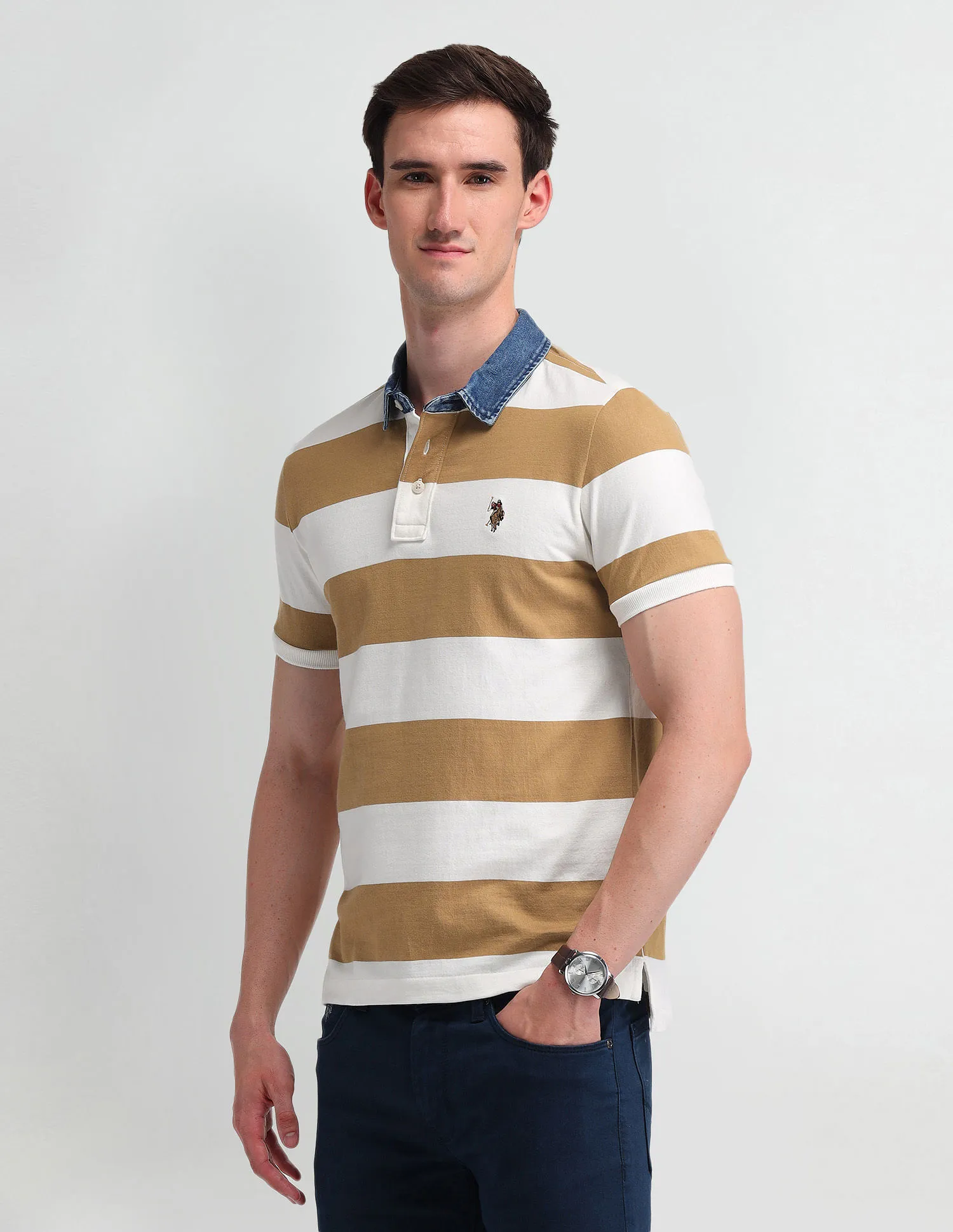 U.S. Polo Assn. Denim Co. Slim Fit Horizontal Striped Polo Shirt