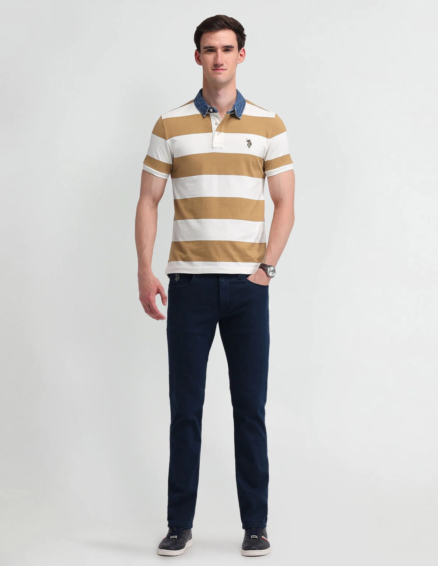 U.S. Polo Assn. Denim Co. Slim Fit Horizontal Striped Polo Shirt