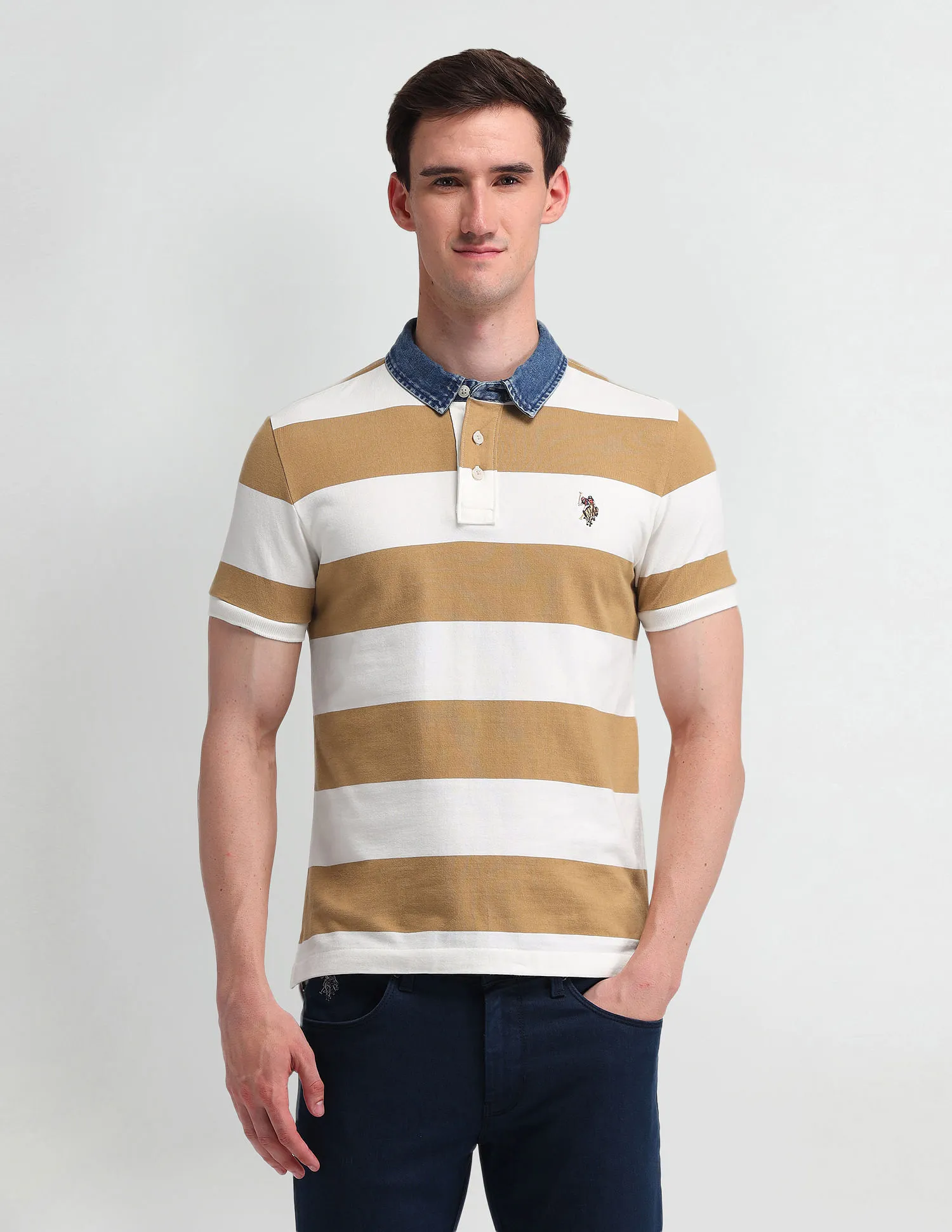 U.S. Polo Assn. Denim Co. Slim Fit Horizontal Striped Polo Shirt