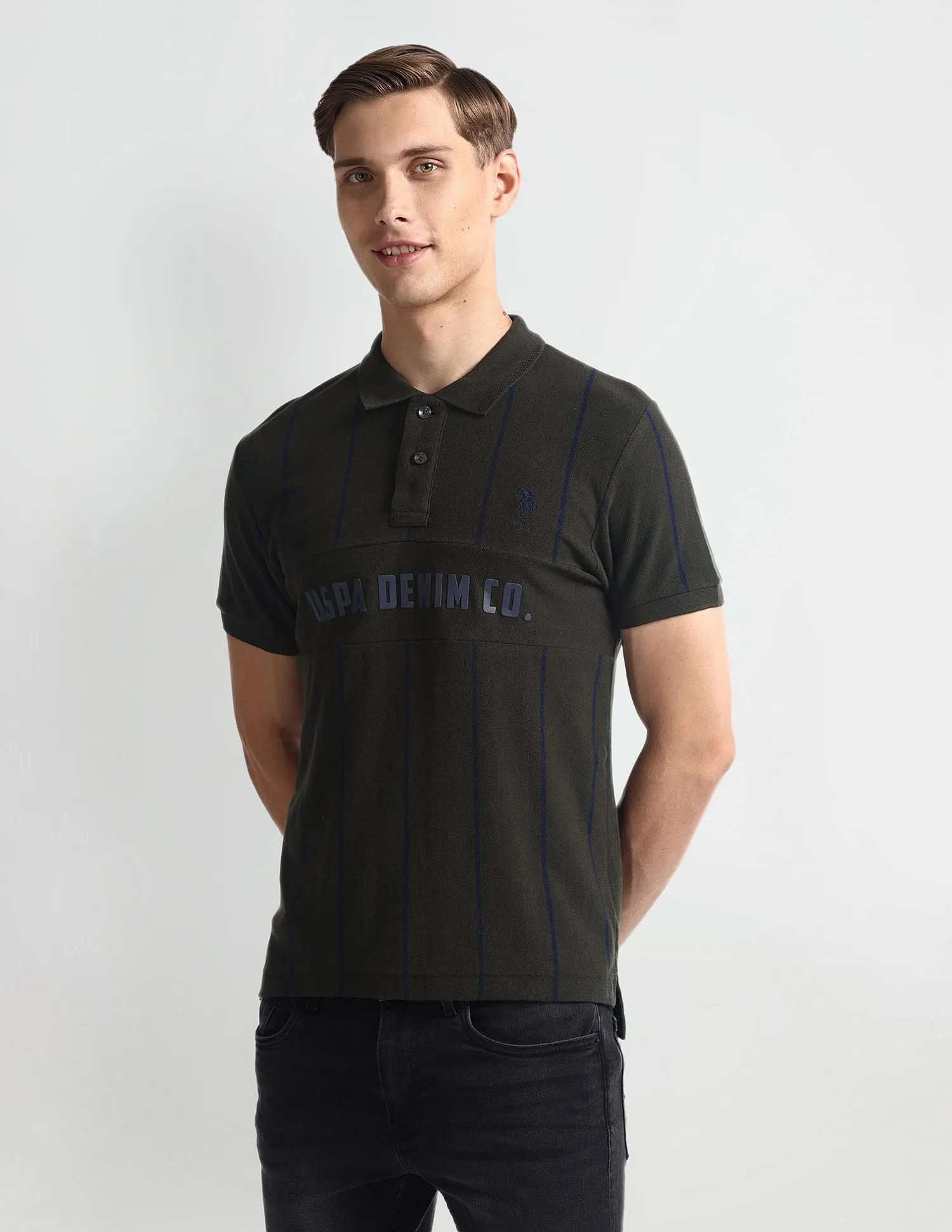 U.S. Polo Assn. Denim Co. Vertical Striped Yarn Dyed Polo Shirt