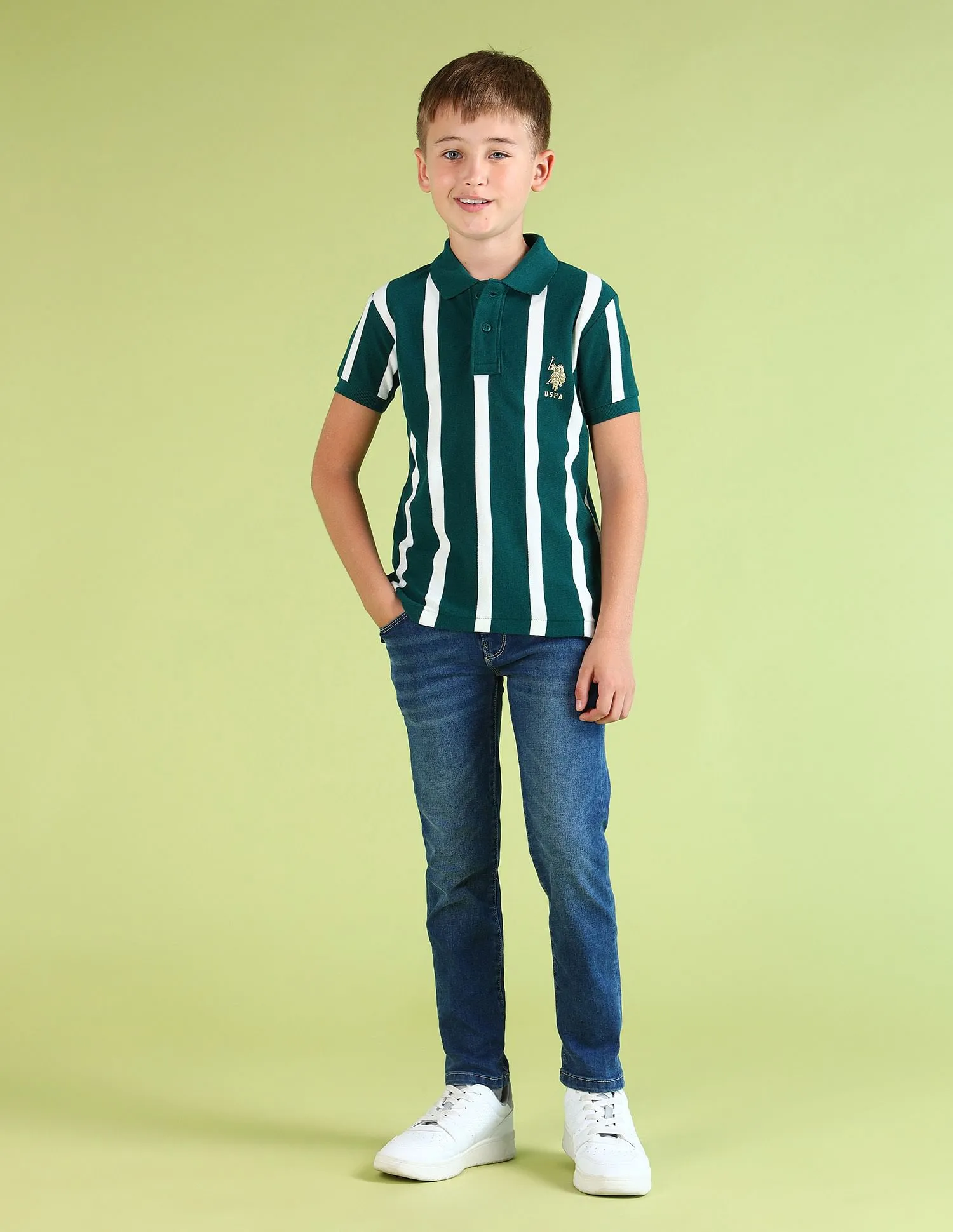 U.S. Polo Assn. Kids Boys Vertical Striped Regular Fit Polo Shirt