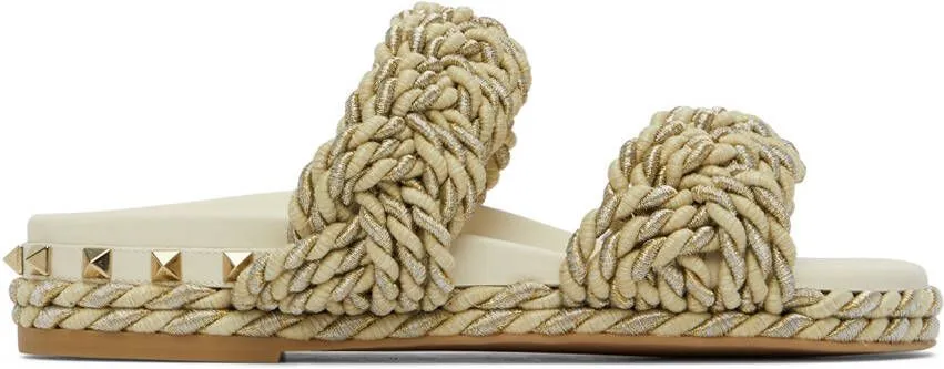 Valentino Garavani Off-White Rope Rockstud Sandals