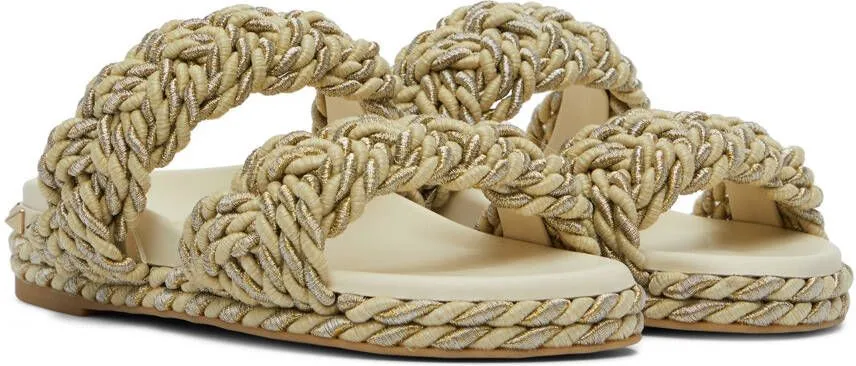 Valentino Garavani Off-White Rope Rockstud Sandals