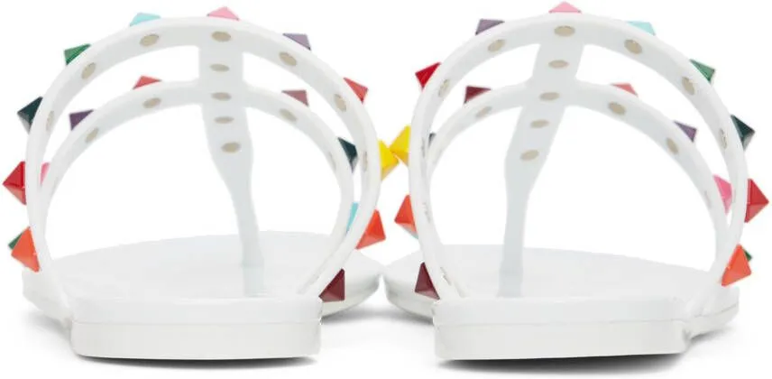 Valentino Garavani White Rockstud Slide Sandals