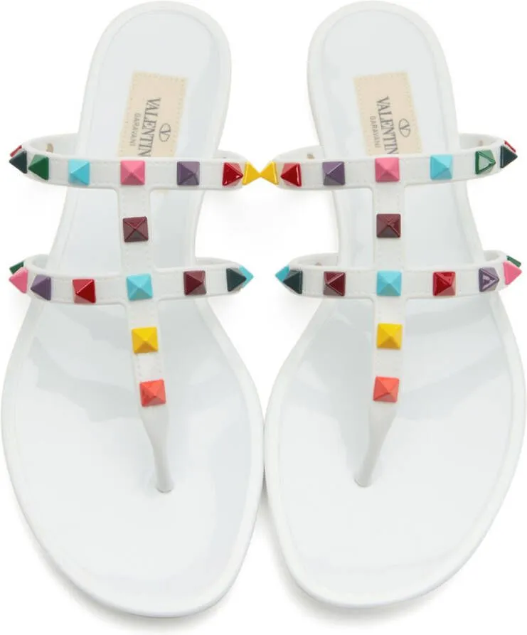 Valentino Garavani White Rockstud Slide Sandals