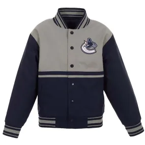 Vancouver Canucks Youth Poly-Twill Full-Snap Navy/Gray Jacket