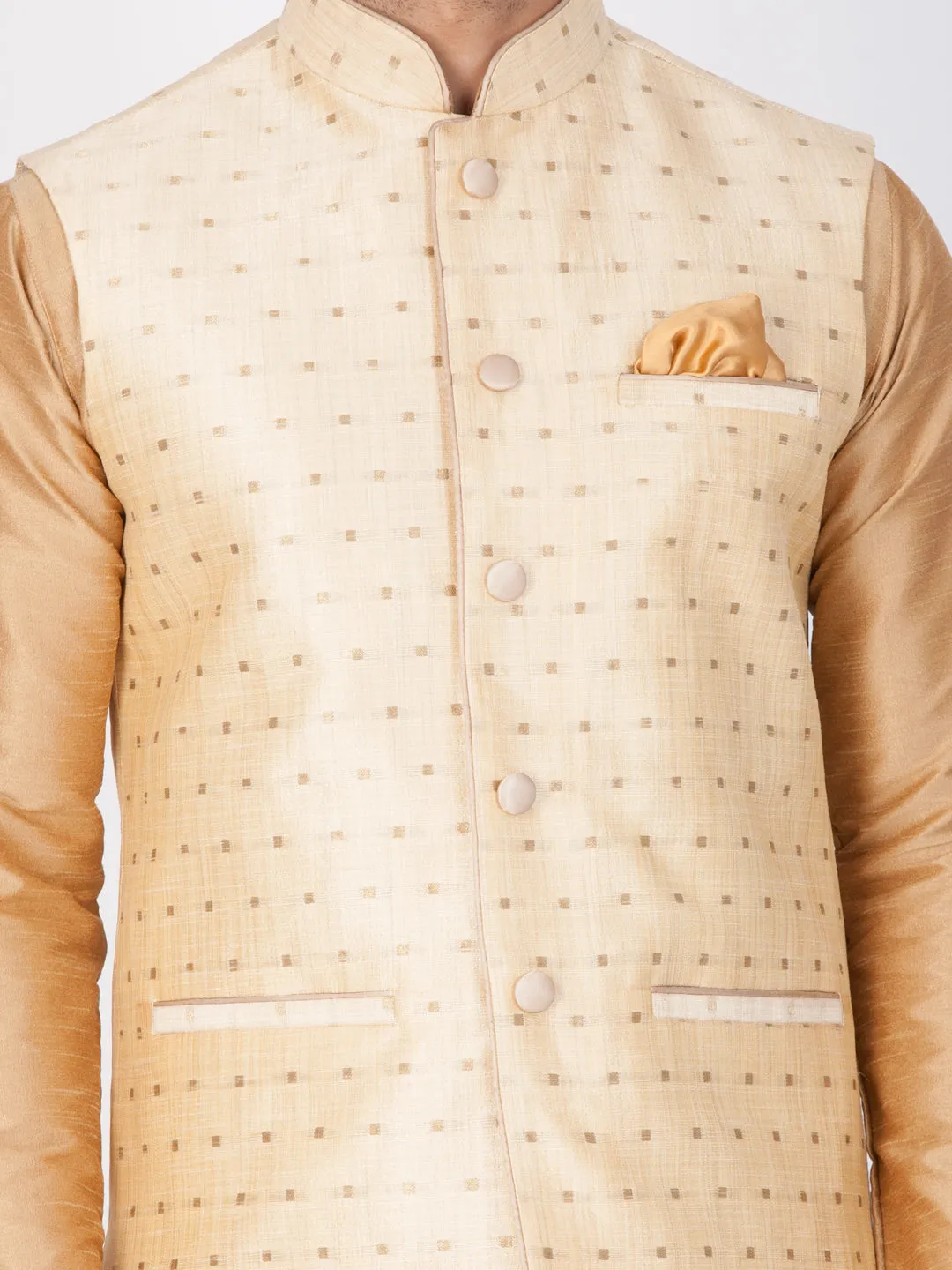 Vastramay Rose Gold Silk Blend Baap Beta Jacket Kurta Pyjama set