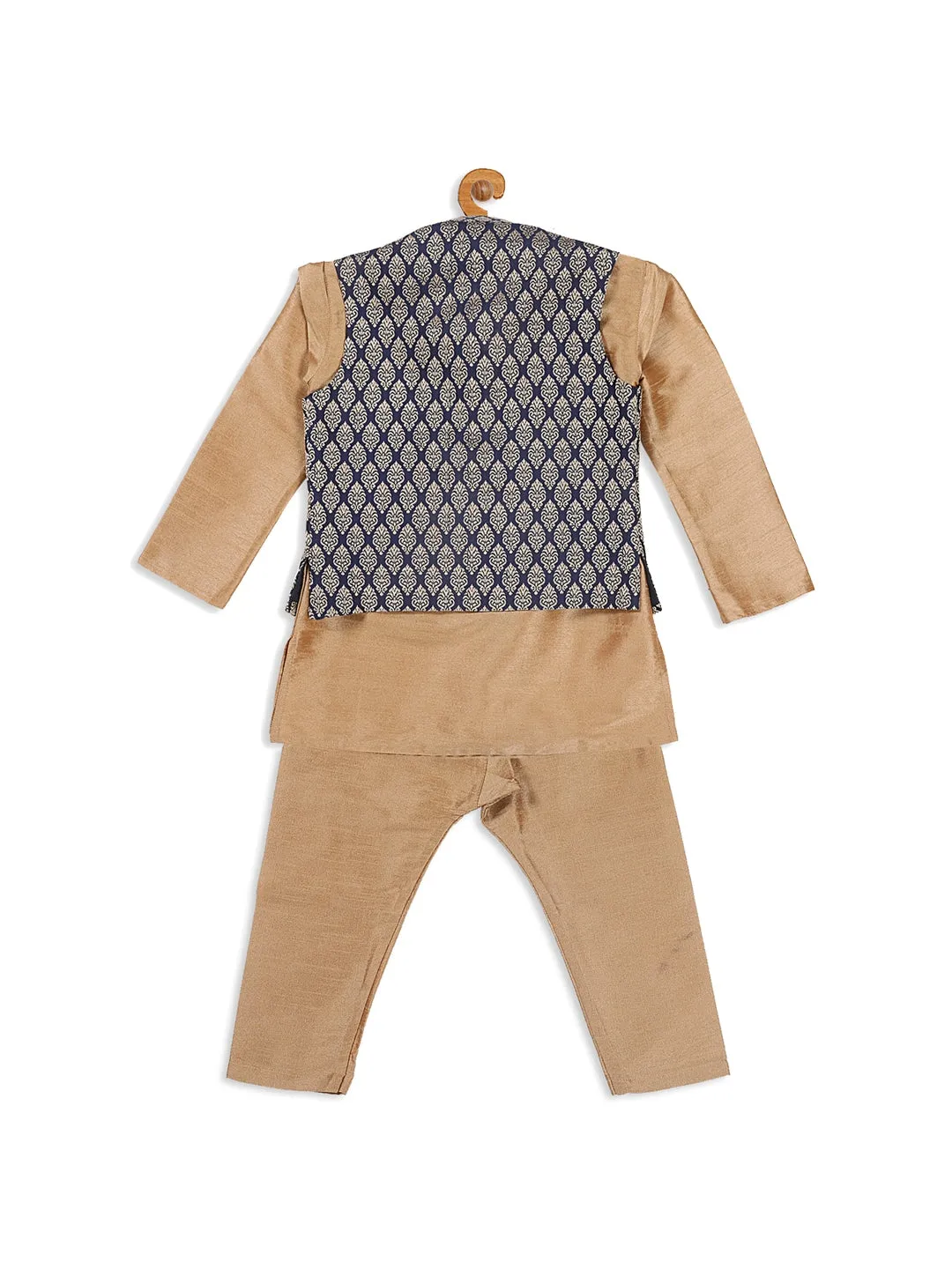 VASTRAMAY SISHU Boy's Gold-Toned & Blue Kurta with Pyjama & Nehru Jacket