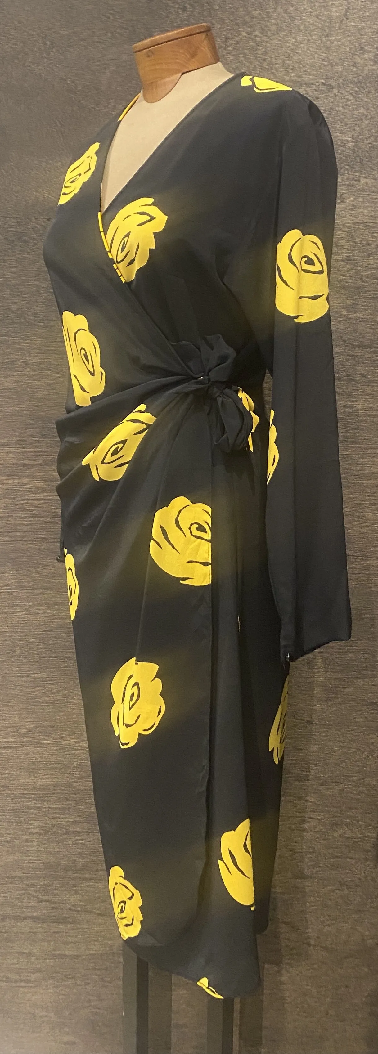 Vintage Black & Yellow Floral Wrap Dress —          Star Struck Vintage