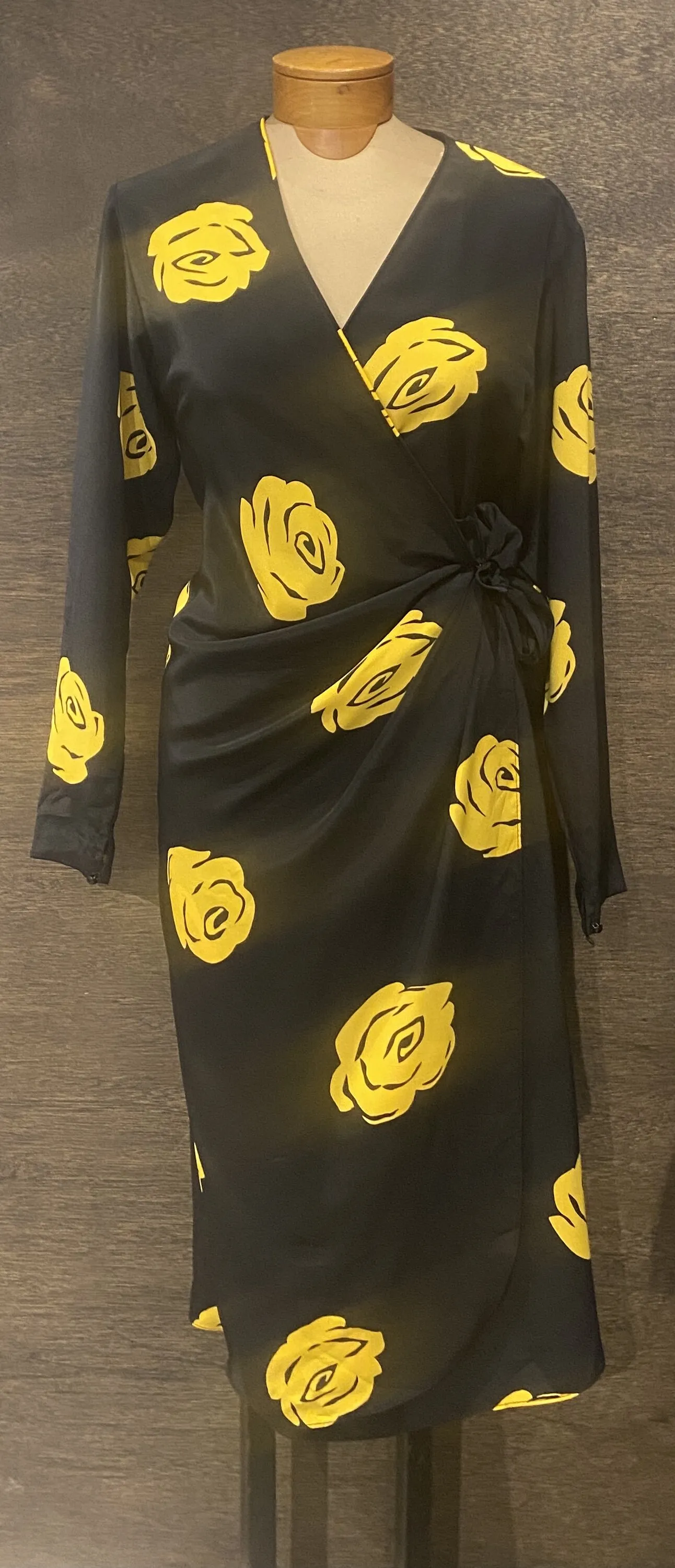 Vintage Black & Yellow Floral Wrap Dress —          Star Struck Vintage