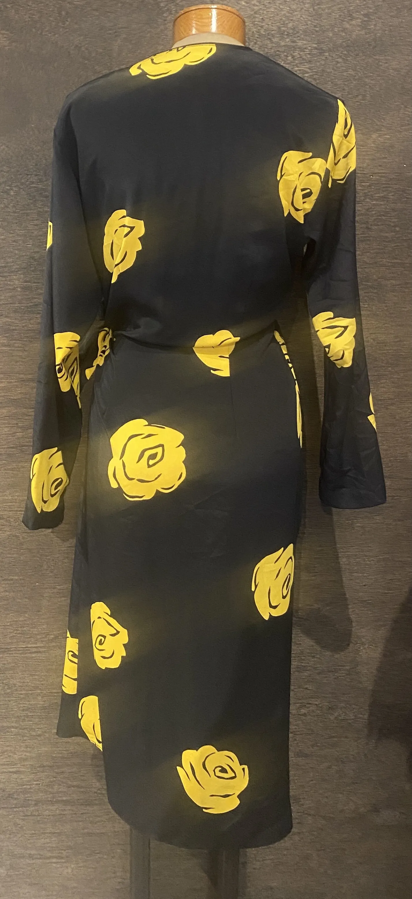 Vintage Black & Yellow Floral Wrap Dress —          Star Struck Vintage