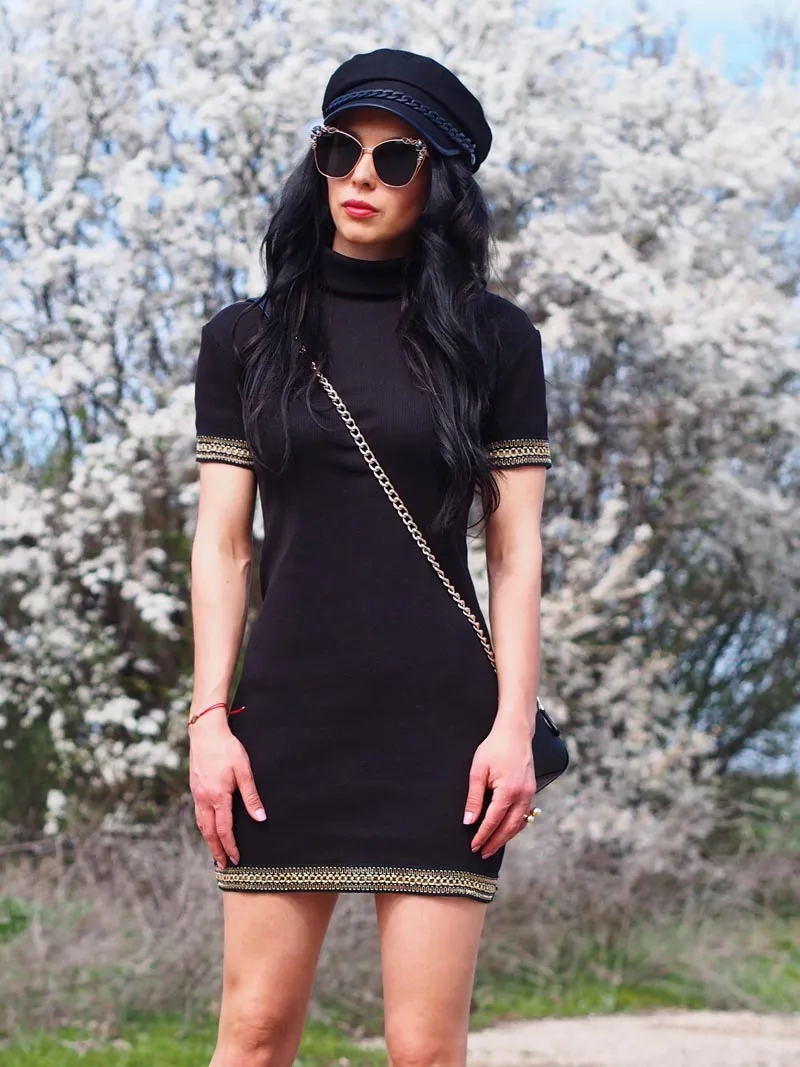 Women summer dress,Black women dress,Extravagant short black dress,Women mini dress,Polo colar dress,short summer dress,Women su