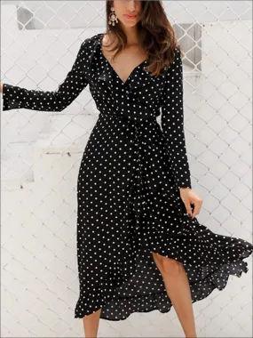 Women's Polka Dot Asymmetrical Ruffled Wrap Dress