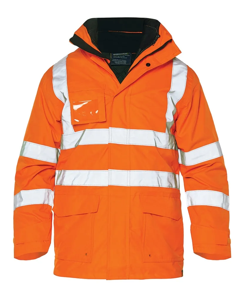 Workhorse MJA033 Men's High Visibility 6 in 1 Waterproof & Breathable Jacket Reversible Inner - Oxford Polyester - Orang